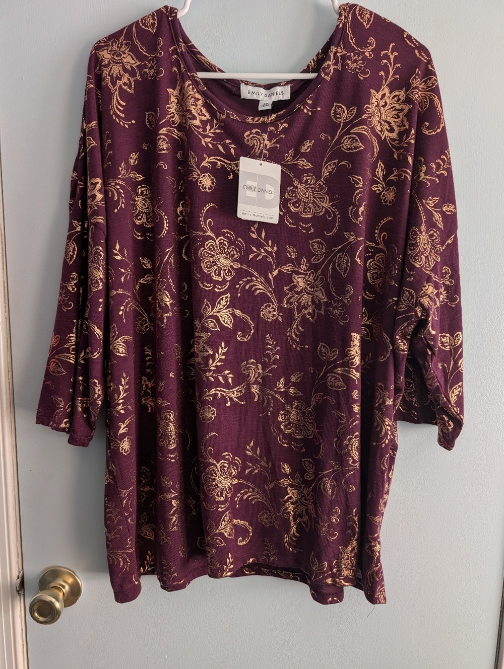 Emily Daniels Plum Floral Top with Gold Print